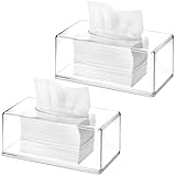 QWORK Acrylic Tissue Box Holder 10.2'x5.5'x4.3' – Clear Rectangular Organizer for Bathroom, Bedroom & Office, 2 Pack