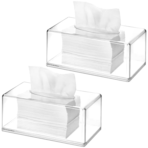 QWORK Acrylic Tissue Box Holder 10.2x5.5x4.3 Clear Rectangular Organizer for Bathroom Bedroom & Office 2 Pack