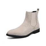 ZARAPLUS Botas Chelsea para Hombre Botines Vestir Botas De Tobillo Casual Formales Mocasines,Beige,44 EU