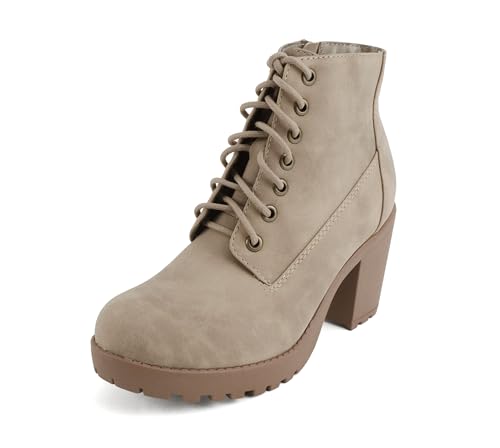 Image of Soda Second Lug Sole Chunky Heel Combat Ankle Bootie Lace up w /Side Zipper | Casual Boots