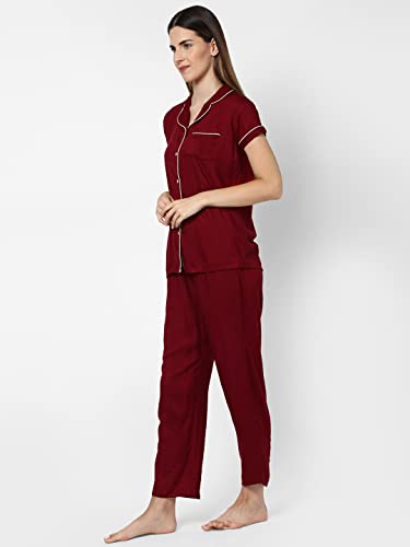 Image of Evolove Women's Polyester Half Sleeves Collared Night Suit Set /Top Pyjama Set Super Soft Comfortable (Nightsuit-Collar-HS-2)