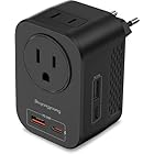 Shayangyoung 220V to 110V 20W PD Voltage Converter US to Europe International Universal Travel Adapter with 2 USB-A 2 USB-C Port Worldwide Power Converters Plug Combo for Spain Italy (Black)-ZB