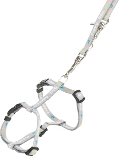 TRIXIE Junior Welpengeschirr mit Leine Größe S–M: Brustumfang 23–34 cm/8 mm in hellgrau - anpassbares Hundegeschirr zur Erziehung mit 3fach verstellbarer Leine für kleine Hunde, 15340