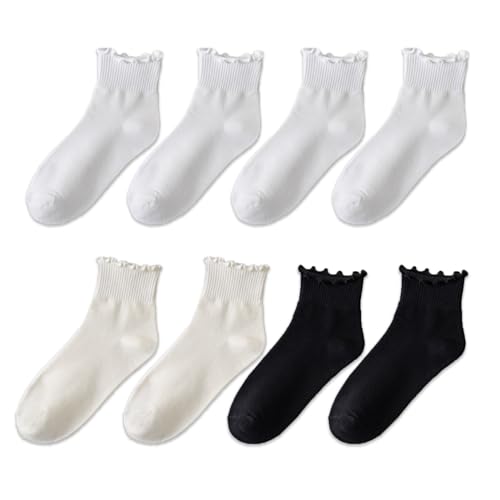 DERJDISF Calcetines para mujer, paquete de 8 calcetines con volantes, calcetines con volantes para mujer, calcetines casuales de algodón de punto, modernos y cómodos, ideales para todas las ocasiones