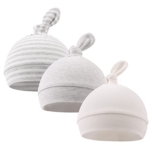 Image of Original Cotton Newborn Hats for Girls Striped Preemie Baby Hats Bear Ears Infant Boys Beanies 0-6 Months