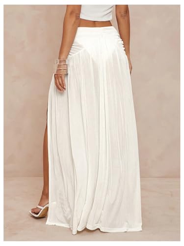 Milumia Women's Low Rise Maxi Skirt Side Slit Beach Ruffle Hem Flowy Boho Long Skirts3
