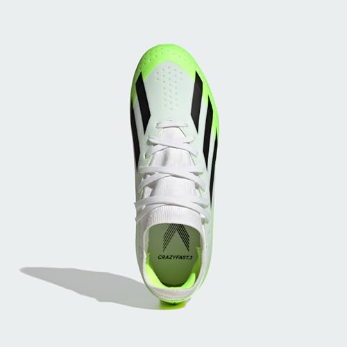 Vista superior de las botas de fútbol adidas X Crazyfast.3 en color blanco y verde fosforescente