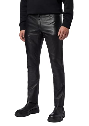 Genuine Leather Pants Men Motorcycle Biker 5 Pockets Pure Black Leather Jeans Style Trouser for Riding