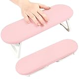 Nail Arm Rest, Professional Foldable PU Leather Nail Hand Rest with PVC Table Mat for Acrylic Nails, Soft Nail Hand Pillow Non-slip for Manicure Salon Use (Pink)