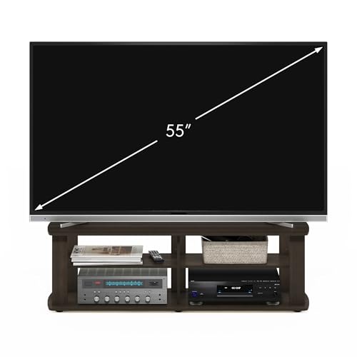 Image of Furinno Nelly TV Stand, 3-Tier Entertainment Center with Open Shelves Storage, TV Console for TV up to 55 Inch, Soft Edges, for Living Room, Bedroom, Dark Brown