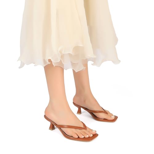 Image of Goderci Kitten Flip Flop Thong Low Heels for Women Square Open Toe Slip On Heeled Sandals