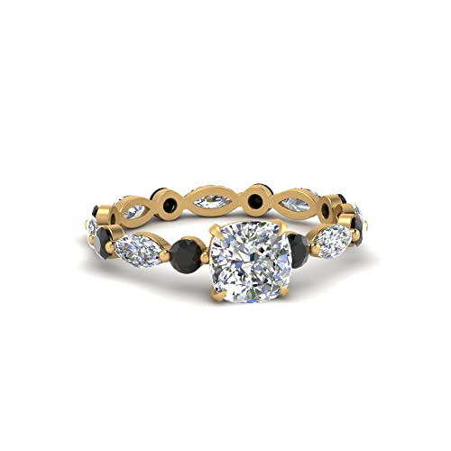 Image of 55Carat Choose Your Gemstone Marquise and Round Eternity Engagement Ring Yellow Gold Plated Cushion Shape Side Stone Engagement Rings Lightweight Office Wear Everyday Gift Jewelry US Size 4 to 12