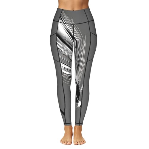 Pantalones de yoga para mujer con estampado de plumas para pilates 2