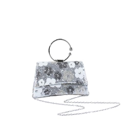 Bolsos con asa para novia, mujer, lentejuelas brillantes, bolso de noche, flores, fiesta, bolso de mano con cadena para hombro, Silver, (20cm(Max Length(30cm)