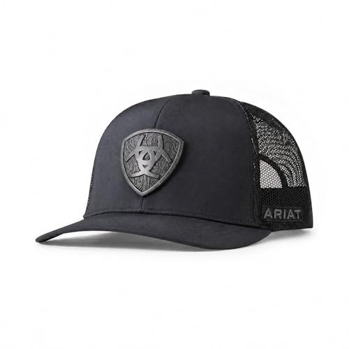 ARIAT Męska czapka z daszkiem Metal Shield Trucker Cap z zapięciem typu snapback, czarna, rozmiar uniwersalny, czarny, Rozmiar uniwersalny