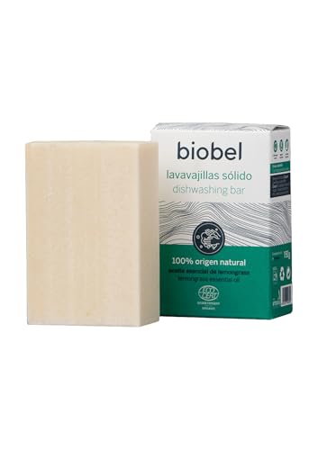 Biobel - Lavavajillas Solido Manual - 100% Natural - Limpia, Desengrasa y Abrillanta - Aroma de Limón - Indicado para Pieles y Manos Sensibles - Ideal para Utensilios de Cocina- 150g