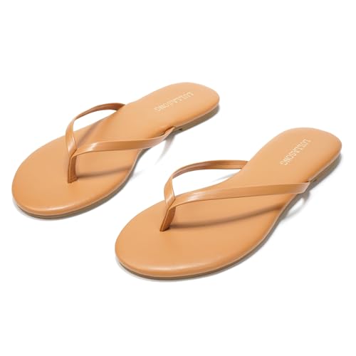 Image of LULLASONG Flip Flops For Women Comfortable Round Toe Beach Sandals Thong Strap Slides Slip On Dressy Flats Sandals For Women