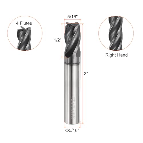 Image of HARFINGTON Carbide Square Nose End Mill Bit 5 /16 inch Cut Dia 4 Flutes TiAlN Coated Milling Cutter for Hardened Steel Metal (5 /16 inch Shank 1 /2 inch Cut Length 2 inch Long 30 Degree Helix)
