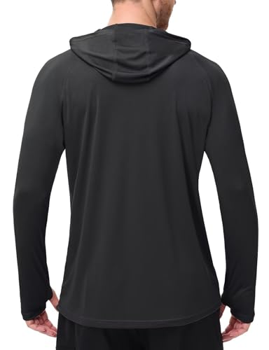 Image of Mens Long Sleeve Athletic Hoodie Sun Protection Gym Workout Shirt for Hiking Running Fishing