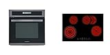 respekta Backofen Einbau Herd Herdset Black Steel + Kochfeld Glaskeramik Set