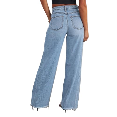 Women's Sunmmer Straight Leg Denim Pants Trendy Boyfriend Frayed Hem Loose Wide Leg Baggy Jeans Flared Trousers2