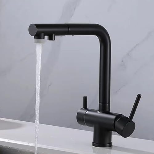 Robinet de cuisine à 3 voies mitigeur laiton extensible pivotant évier gris