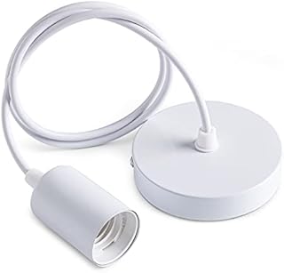 Sevenpers E27 Pendant Light Fitting, Metal Ceiling Light Fitting with Lamp Holder, Ceiling Pendant Light Set with 1M Braided Flexible Cable, White 1 Pack