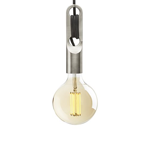Satin Nickel Plugin Pendant Light with 16.5 Ft. Black Cord, Adjustable Height Clasp, in-Line Dimmer, Swag Kit Included, Brooklyn Bulb Co. Astor Collection- ETL Listed