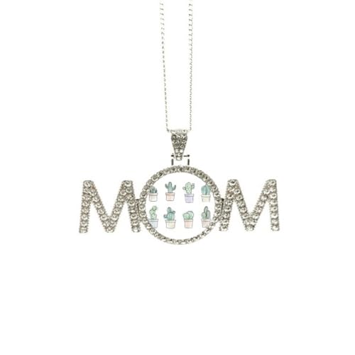 Collier motif cactus en pot en argent comme cadeau de fête des mères pour grand-mère
