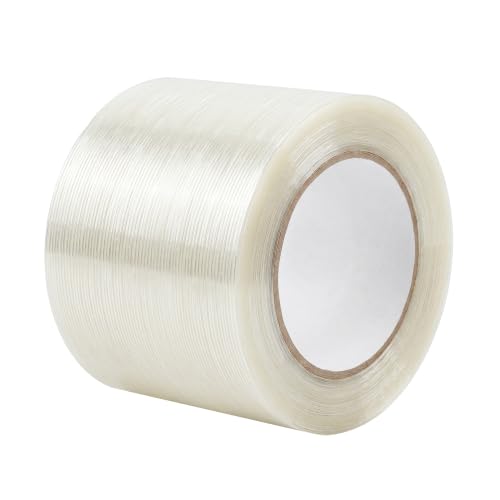 ZXUAPESTIKX Mono Filament Strapping Tape, Transparent, 4 Inch x 1250 Inch, 5.5 Mil, Fiberglass Reinforced, for Pallet Wrap Bundling Moving Warehouse, Heavy Duty Industrial Packaging