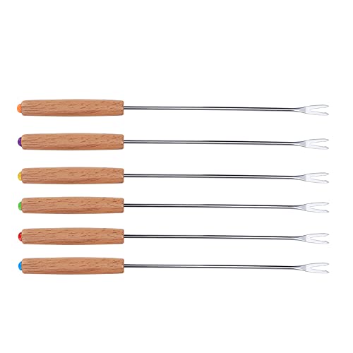 Grillgabel aus rostfreiem Edelstahl, 12 teiliges Edelstahl Barbecue Gabel Spieß Set mit Holzgriff, Tragbar Stockbrot Stöcke Roasting Sticks Schaschlikspieße für BBQ, Camping Grill