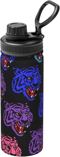 タイガー 虎柄 怒る ネオンライト 明るい 虹 水筒 真空断熱 保温 保冷 スポーツボトル ステンレスボトル スポーツ飲料対応 漏れない 直飲み530ml 男の子 女の子 おしゃれ 大人 子供 人気 プレゼント