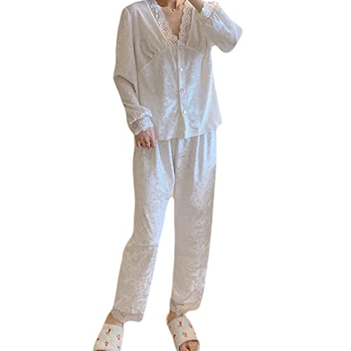 Vêtements de nuit 2 pièces en velours pour femme avec nuisette boutonnée