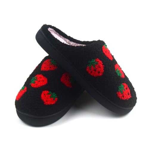 Image of FAYUEKEY House Slippers for Women Fuzzy Mens Fruit Series Strawberry Memory Foam slippers Bedroom Shoes