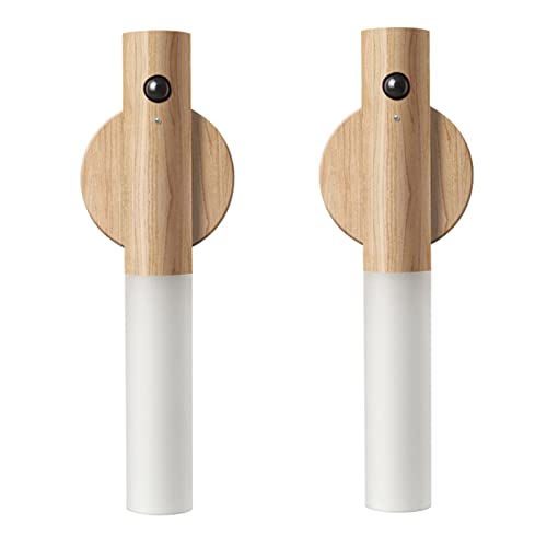 Magnetic Night Light Cordless Motion Sensor Night Light,Rechargeable Wall Lights, Wall Mounted Torch Lights for Bedroom, Hallway, Stairway, Children Room and More(White Ash Wood 2PCS)