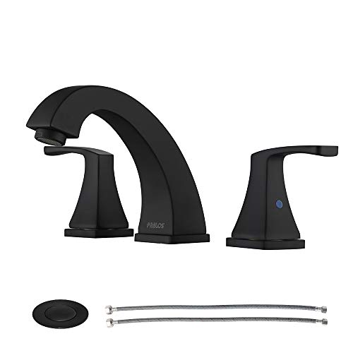 PARLOS 2-Handle Widespread Bathroom Faucet with Pop Up Drain and cUPC Faucet Supply Lines, Matte Black, Doris