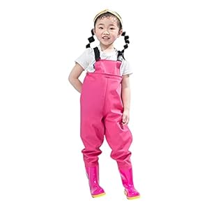 Waders Waadkleding Voor Kinderen Aan Zee, Kleuterschool Strand Steltlopers Met Regenlaarzen, PVC+gebreide Stof (Color : Pink, Size : S/1 piece)
