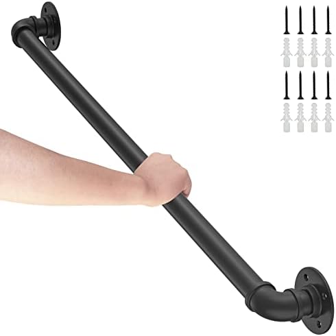 OKYMRO 3Feet Industrial Pipe Stair Handrail，Staircase handrail for Outdoor and Indoor Stairs Loft Porch HandRail ，Bathtub Grab Bars Handrails, (Rustic/Matte Black),Easy for Installation，Modern Look