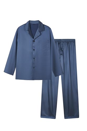 JupiterSecret Mens Silky Satin Pajamas Set Long Sleeve Button-Down Luxurious Pjs 2 Pieces Sleepwear with Pockets2
