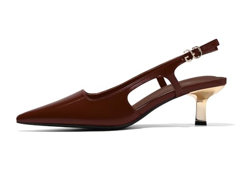 Image of Coutgo Womens Low Kitten Heels Slingback Pumps Closed Pointed Toe Buckle Party Work Dress Shoes