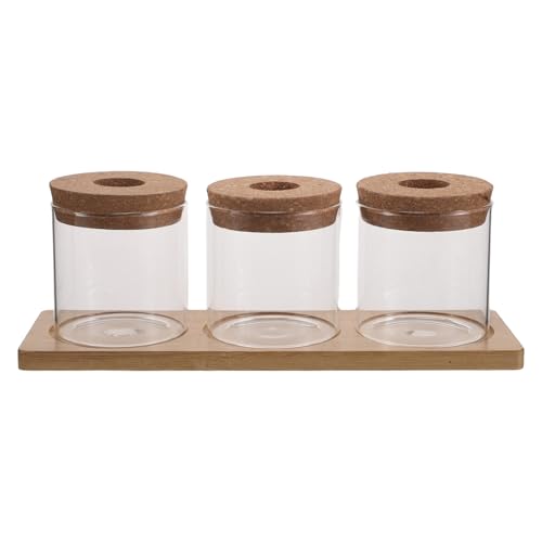 Kisangel Vase Hydroponique pour Plantes Succulentes 8X8 CM en Verre Transparent avec Couvercle Perforé et Support Triple en Bois, Jardinière Décorative pour Bureau et Maison, Pot de