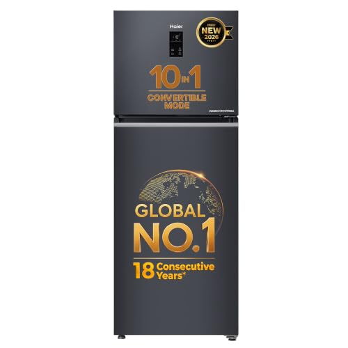 Image of Haier 328 L 2 Star Frost Free Triple Inverter Double Door Refrigerator with Digital Touch Display & Spacious Fresh Zone (HEF-332GBLA-P, GE Black, 10 In 1 Convertible Modes, 2026 Model)