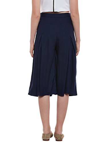 Image of Miss Chase Women's Navy Blue Solid Knee Length Relaxed Culottes