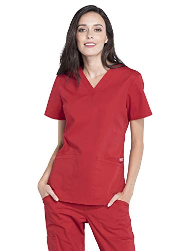 Cherokee Workwear Professionals Women Scrubs Top V-Neck Plus Size Ww665, 3Xl, Red #TOP13