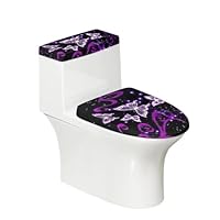 Tomeusey Set van 2 stofbeschermhoezen voor wc-bril en toilettankdeksel, doodshoofd en rozen, essentiële badkamerdecoratie voor de meeste maten