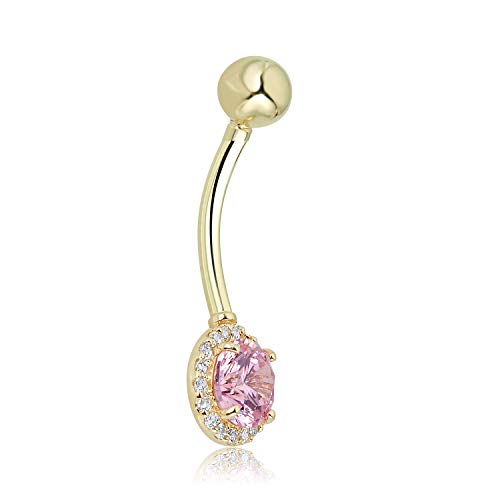 Image of AVORA 10K Gold Simulated Diamond CZ Frame Belly Button Ring Body Jewelry (14 Gauge)