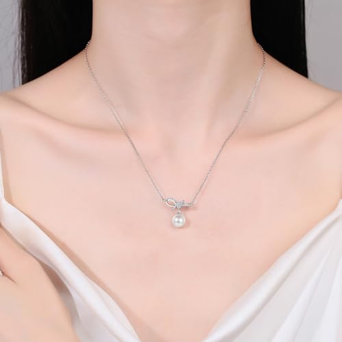 Collier nœud papillon anti-ternissement argent et perle véritable