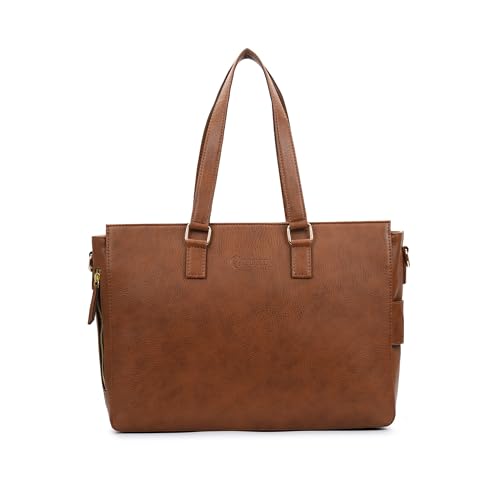 TERO - 15.6 Inch Laptop Tote Bag for Women | Vegan Leather Work & Travel Handbag | Spacious, Stylish & Durable | Detachable Laptop Sleeve | Professional Office Bag (Tan)