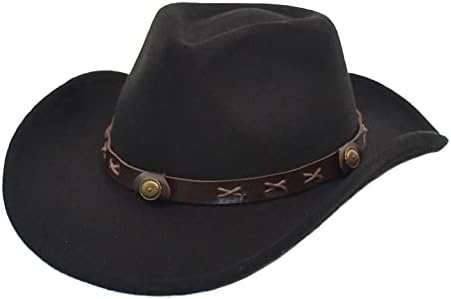 Jokejojack Western Cowboy Hat for Men Women Classic Wide Brim Fedora Outdoor Hat with Leather Band Couple Cowboy hat Black