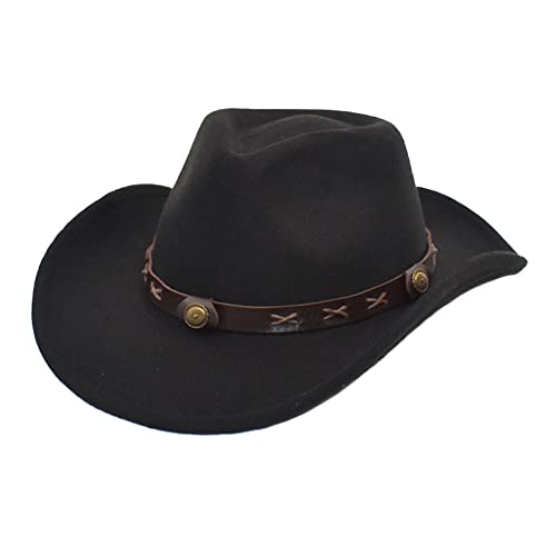 Jokejojack Western Cowboy Hat For Men Women Classic Wide Brim Fedora Outdoor Hat With Leather Band Couple Cowboy Hat Black #TOP1